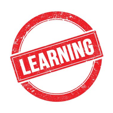 Kırmızı grungy yuvarlak vintage damga üzerinde öğrenme metni.