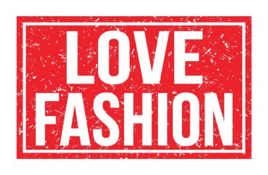 Bayılırım FASHION, kırmızı dikdörtgen mühür işareti üzerine yazılmış kelimeler