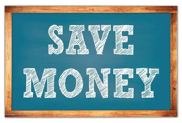 Salvar Dinheiro Escrito Quadro Madeira Azul Quadro Escola Quadro — Fotografia de Stock
