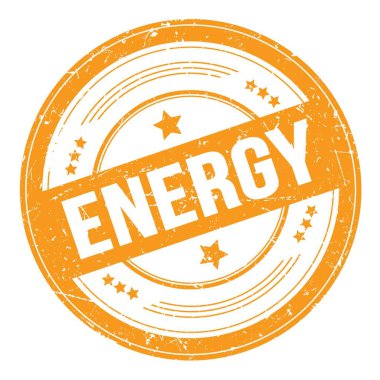 Turuncu yuvarlak grungy desen damgalı ENERGY metin.