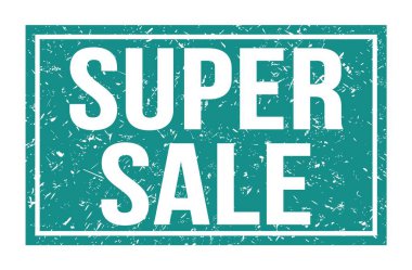 Süper Satış, mavi dikdörtgen mühür işareti üzerine yazılmış kelimeler