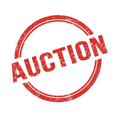 Açık arttırma metni kırmızı grungy vintage yuvarlak pul üzerine yazılmış.