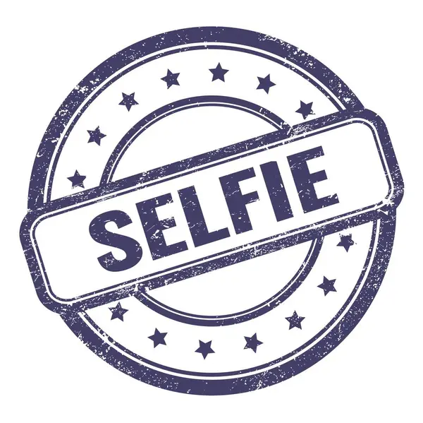 Selfie Text Indigo Blue Grungy Vintage Rubber Stamp — ストック写真