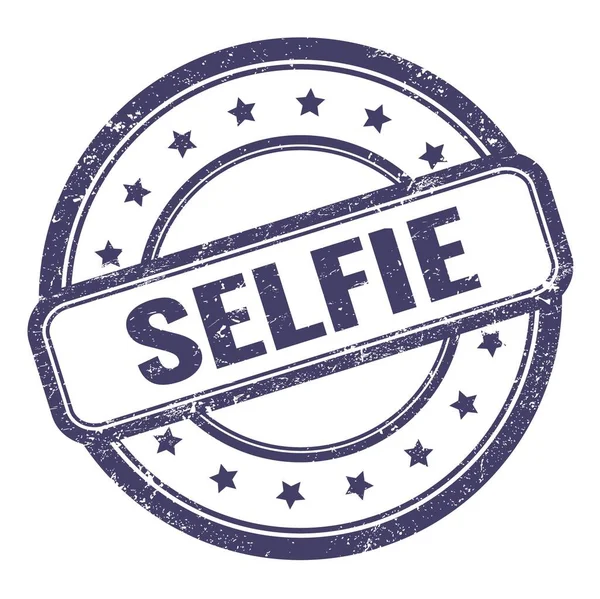 SELFIE 'nin çivit mavisi, grungy vintage, yuvarlak kauçuk damga üzerindeki metni.