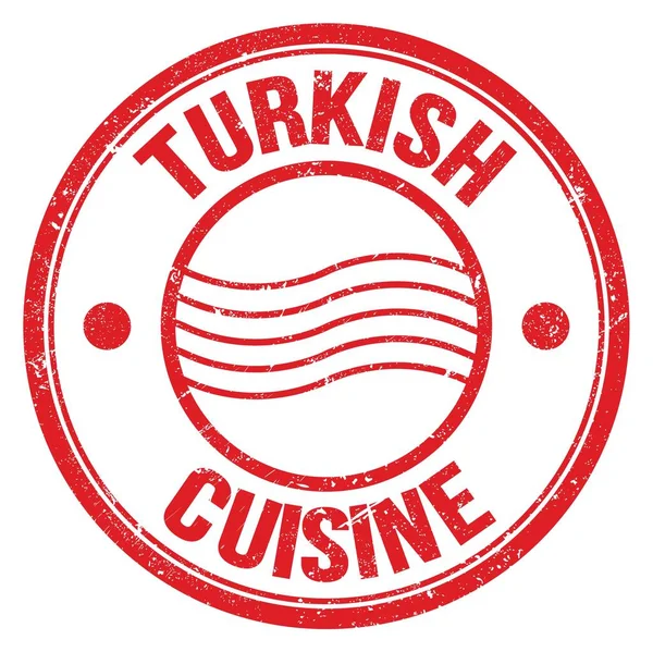 Kırmızı yuvarlak posta damgası üzerine yazılmış TURKISH CUISINE metni