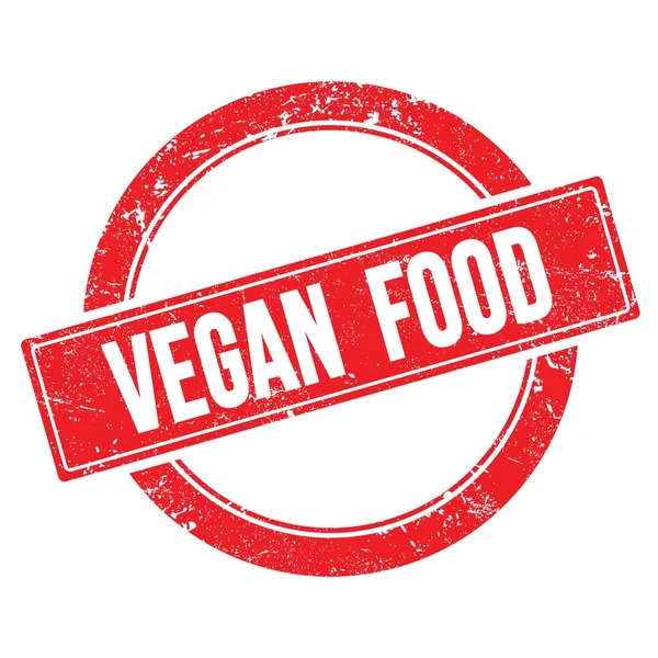 Kırmızı grungy yuvarlak vintage pul üzerinde VEGAN FOOD metin.