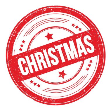 Kırmızı yuvarlak pasaklı desen damgalı Noel metni.