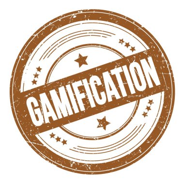 Kahverengi yuvarlak dokuma damgası üzerine GAMIFICATION metin.