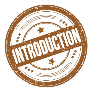 Kahverengi yuvarlak dokuma damgası üzerine INTRODUCTION metin.