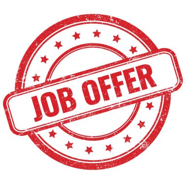 Kırmızı, eski, kirli, yuvarlak, lastik damga üzerine iş teklifi metni.