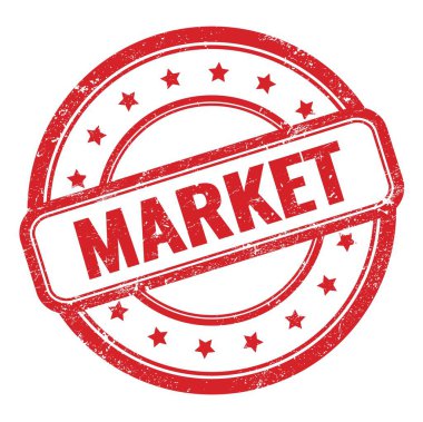 Kırmızı grungy vintage yuvarlak kauçuk damga üzerine MARKET metin.