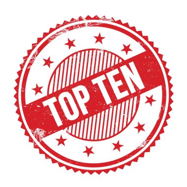 Kırmızı grungy zig zag kenarları yuvarlak mühür üzerine yazılmış Toplam 10 metin.