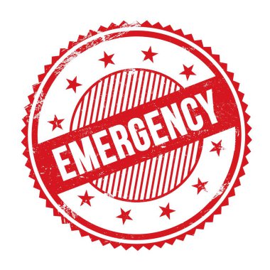 Kırmızı grungy zig zag kenarları yuvarlak mühür üzerine yazılmış EMERGENCY metin.