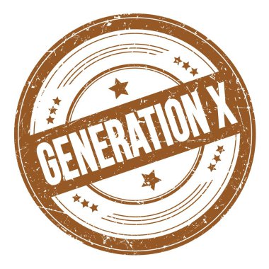 GENERATION X metin kahverengi yuvarlak dokuma damgası.
