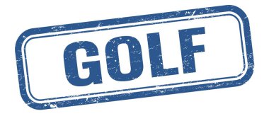Mavi grungy vintage dikdörtgen damgalı GOLF metni.
