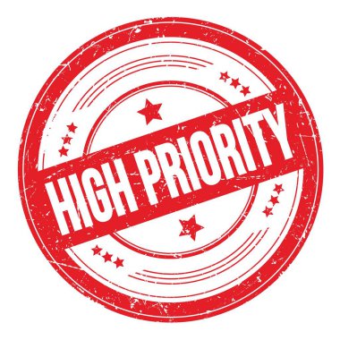 Kırmızı yuvarlak kirli desen damgası üzerine Yüksek Özellik metni.