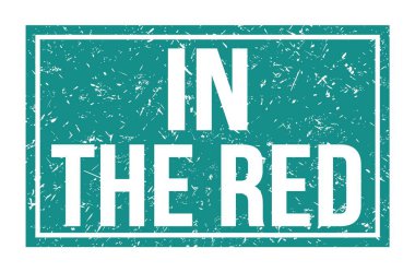 Kırmızıda, mavi dikdörtgen mühür işareti üzerine yazılmış kelimeler