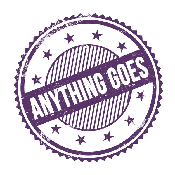 Anything Goes Text Written Purple Indigo Grungy Zig Zag Borders — Stock Photo, Image