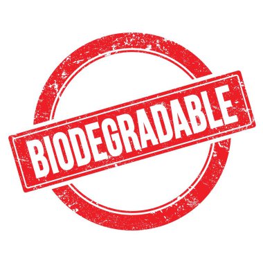 BİODEGRADable 'ın kırmızı, kirli, yuvarlak, eski pullu metni.