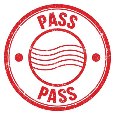 Kırmızı yuvarlak posta pulu işareti üzerine yazılmış PASS kelimesi