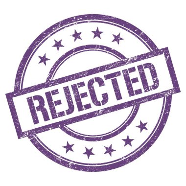 Mor menekşe üzerine yazılmış REJECTED metin eski model lastik damga.