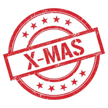 Kırmızı yuvarlak plastik damga üzerine yazılmış X-MAS metni.