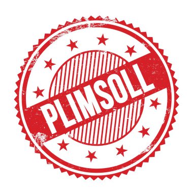 PLIMSOLL metin kırmızı grungy zig zag kenarları yuvarlak pul üzerine yazılmış.