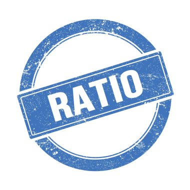 Mavi grungy round vintage pulu üzerine RATIO metni.