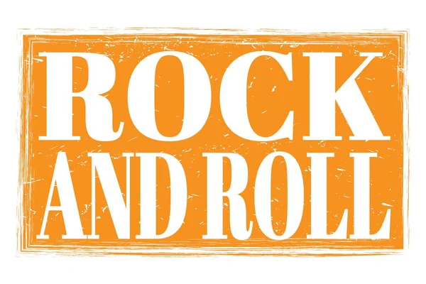 Rock Roll Szavak Narancssárga Grungy Bélyegzőtáblára Írva — Stock Fotó