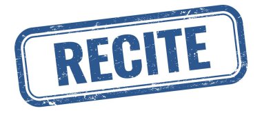 Mavi grungy vintage dikdörtgen damgalı RECITE metni.