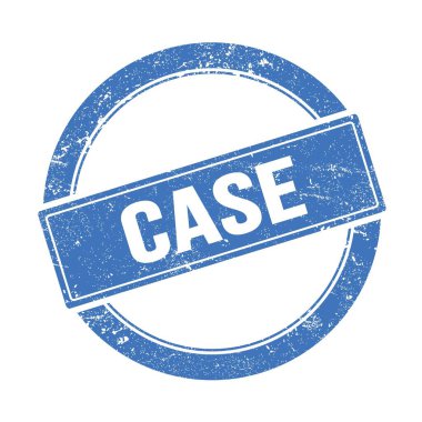 Mavi grungy round vintage pulu üzerindeki CASE metni.