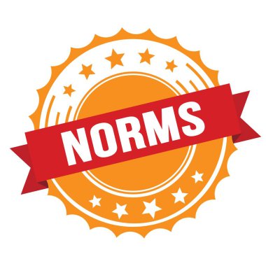 Kırmızı turuncu rozet damgalı NORMS metni.