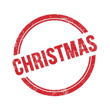 Kırmızı grungy vintage yuvarlak damga üzerine yazılmış Noel metni.