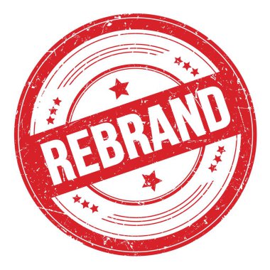 Kırmızı yuvarlak grungy desen damgası üzerinde REBRAND metin.