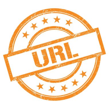 Turuncu yuvarlak vintage damgalı URL metni.
