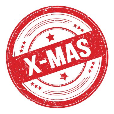 Kırmızı yuvarlak grungy doku damgası üzerine X-MAS metin.