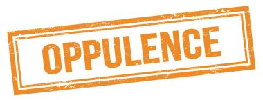Turuncu grungy vintage dikdörtgen damgalı OPPULENCE metni.