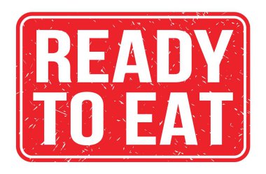 Yemeye hazır, kırmızı dikdörtgen mühür işareti üzerine yazılmış kelimeler