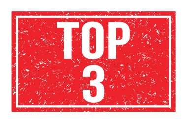 TOP 3, kırmızı dikdörtgen mühür işareti üzerine yazılmış kelimeler