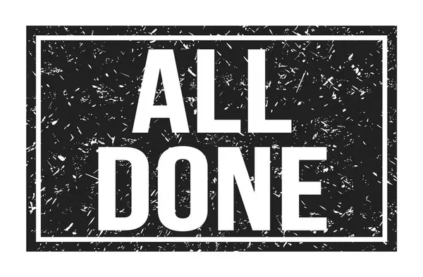 Hepsi bitti, siyah dikdörtgen damga işareti üzerine yazılan kelimeler