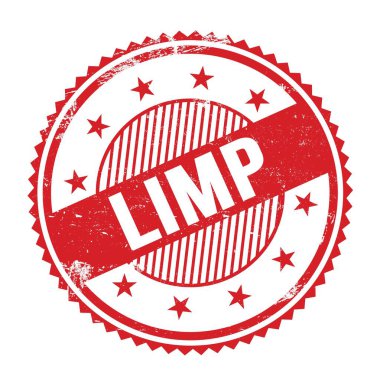 Kırmızı grungy zig zag kenarlarında yazılmış LIMP metni yuvarlak pul.