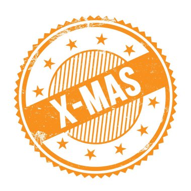 Turuncu grungy zig zag kenarlarında yazılmış X-MAS metni yuvarlak pul.