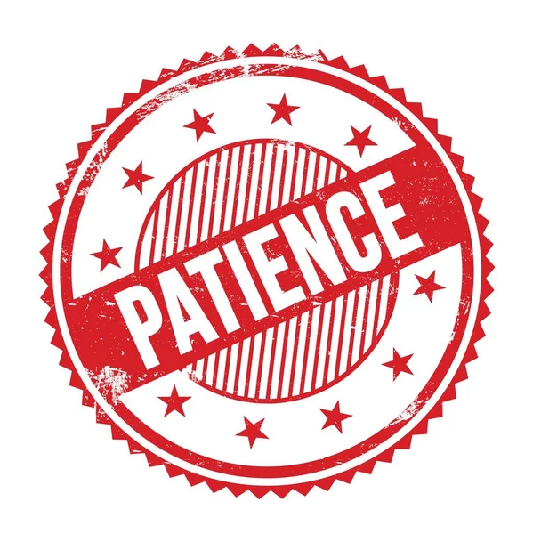 Kırmızı grungy zig zag kenarlarında yazılmış sabır metni yuvarlak pul.