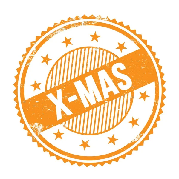 Turuncu grungy zig zag kenarlarında yazılmış X-MAS metni yuvarlak pul.