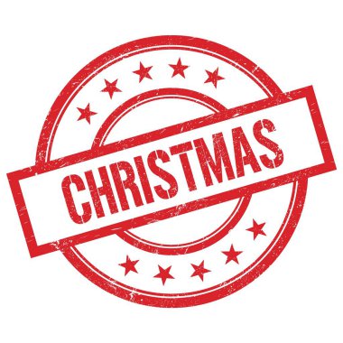 Kırmızı yuvarlak vintage kauçuk damga üzerine yazılmış Noel metni.