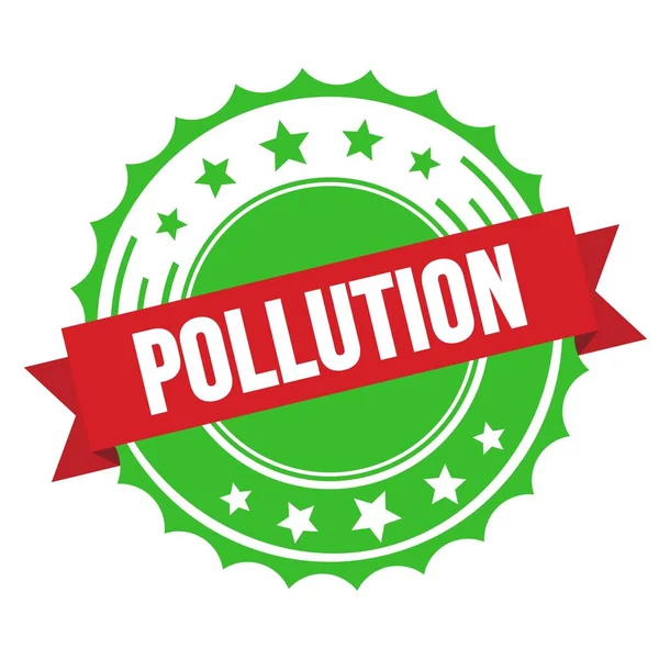 Κείμενο Pollution Κόκκινη Πράσινη Κορδέλα Σήμα Σφραγίδα — Φωτογραφία Αρχείου