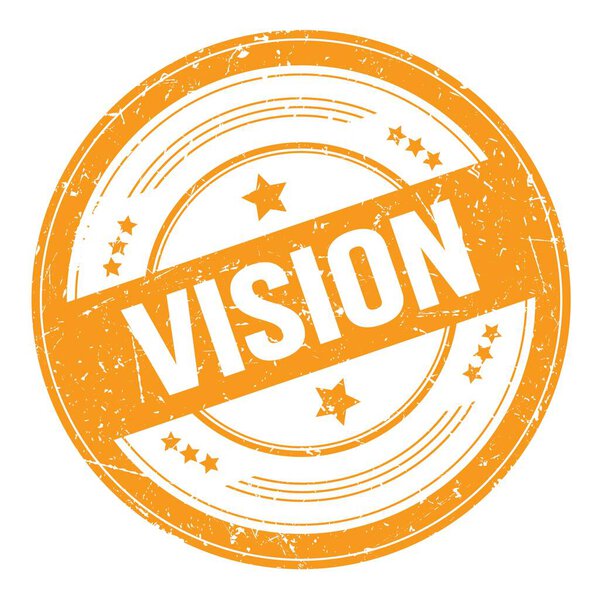 Текст VISION на оранжевой круглой текстуре.