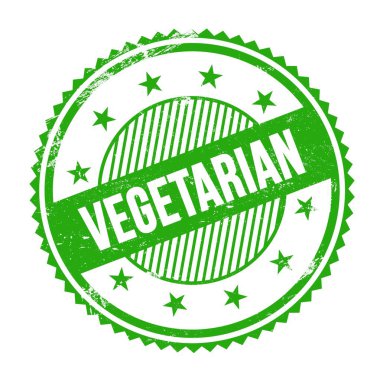 Yeşil grungy zig zag kenarları yuvarlak mühür üzerine yazılmış VEGETARIAN metin.