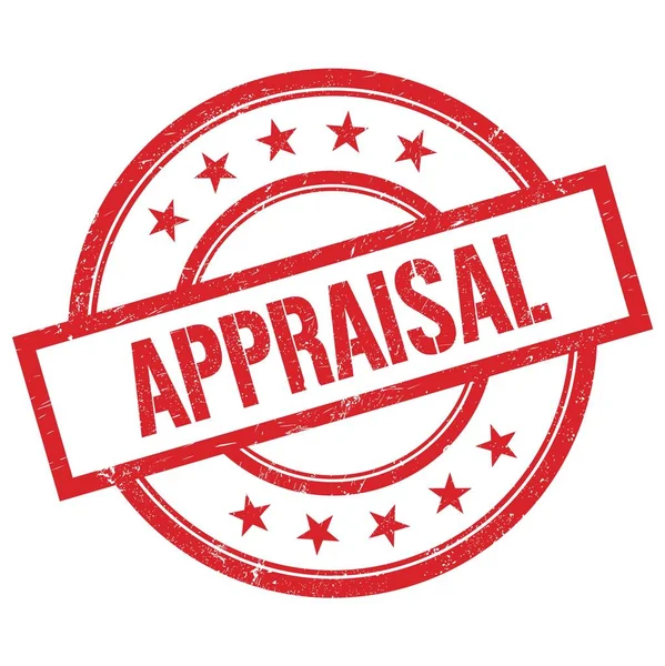 Kırmızı, yuvarlak, plastik damga üzerine yazılmış APPRAISAL metni.