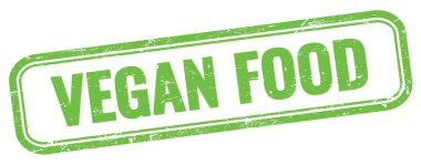 Yeşil grungy vintage dikdörtgen damgalı VEGAN FOOD metni.